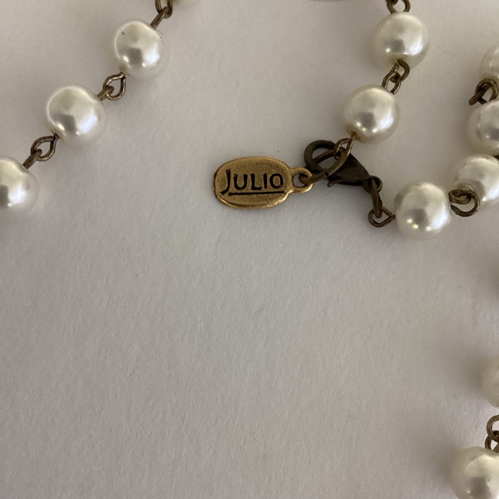Julio Designs Necklace Mixed Pearl & Aqua Stone Gold Chain Accents Long Artisan - Picture 2 of 12